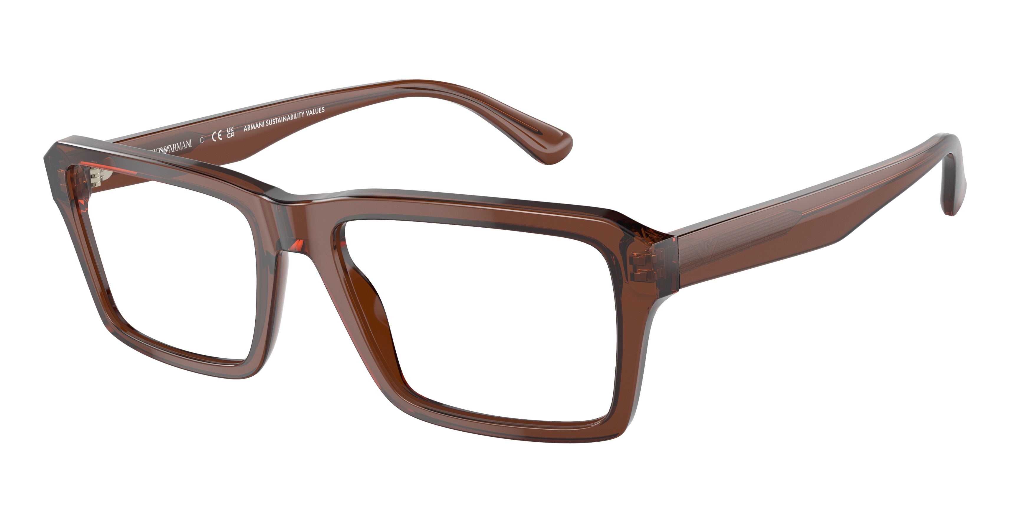 EMPORIO ARMANI 0EA3206 SHINY TRANSPARENT BROWN rectangle glasses by EMPORIO