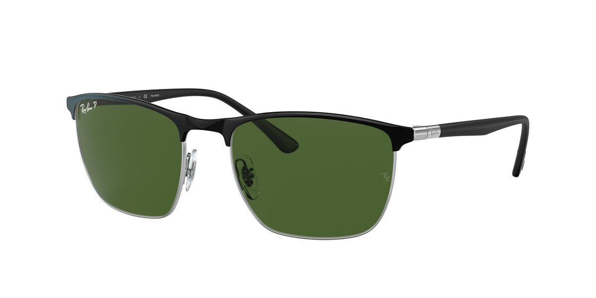 RAY-BAN 0RB3686 BLACK ON SILVER square sunglasses by RAY-BAN
