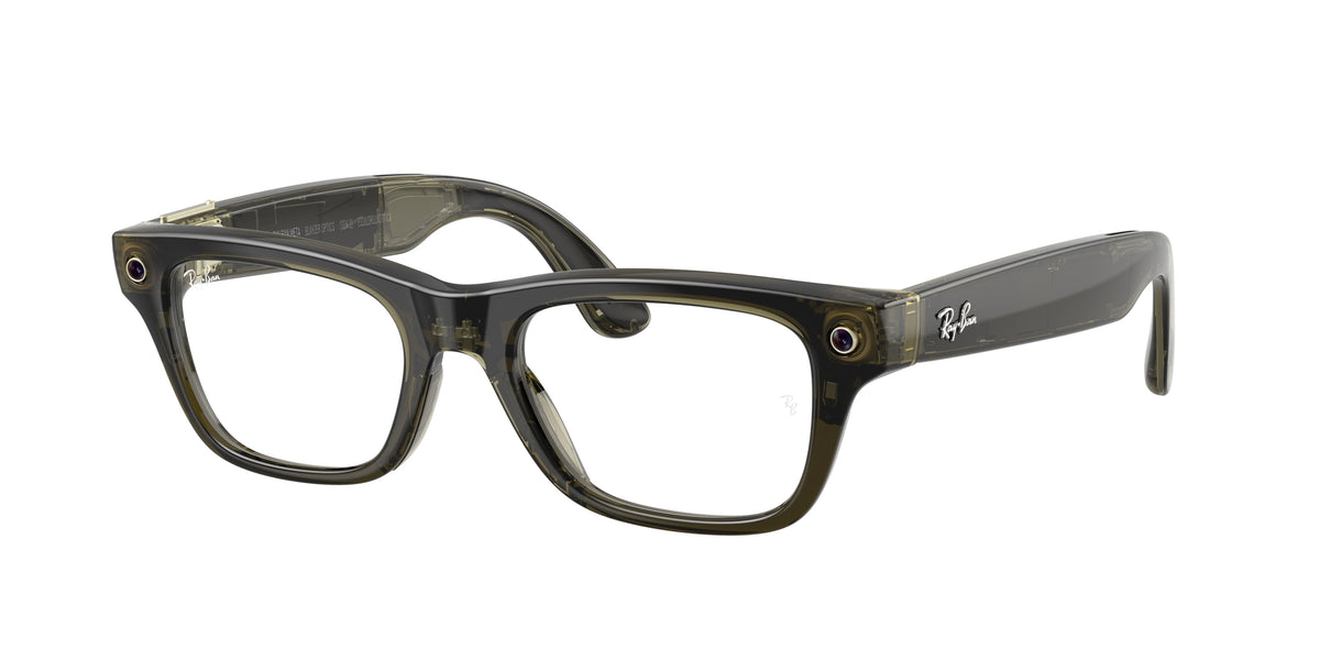 Ray-Ban Wearable 0RW7001 TRANSPARENT DARK OLIVE rectangle AI Glasses by Ray-Ban