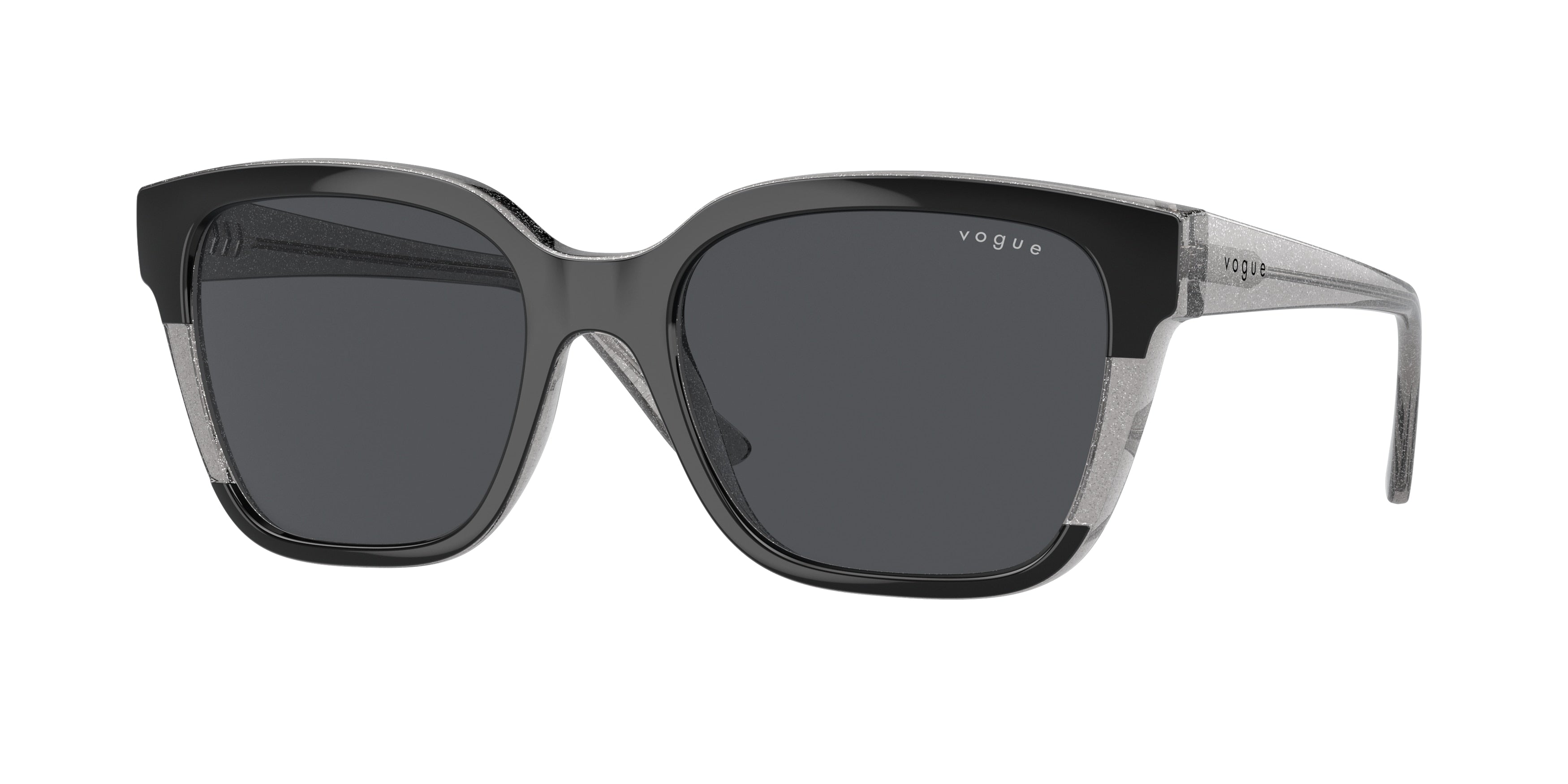 VOGUE 0VO5558S BLACK/TRANSPARENT GREY GLITTER square sunglasses by VOGUE