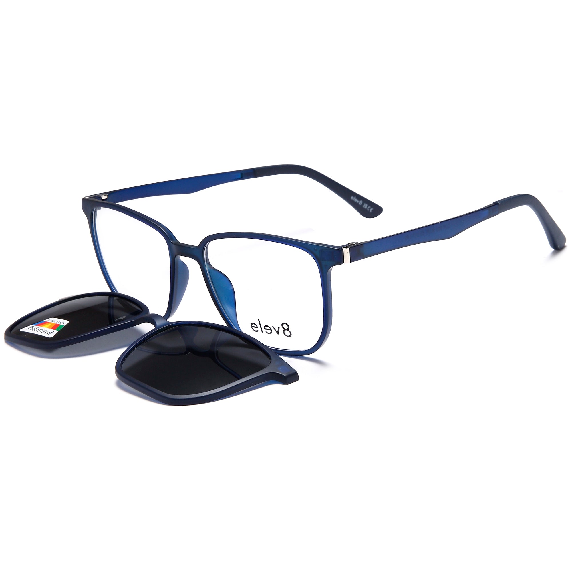 Elev8 CLIP900 Blue Square Plastic Glasses – Unisex Full Rim Eyewear
