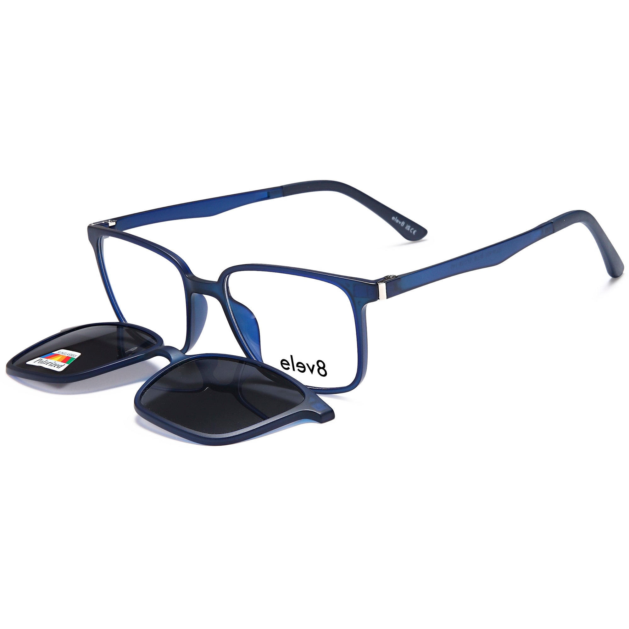 Elev8 CLIP901 Blue Square Plastic Glasses – Unisex Full Rim Eyewear