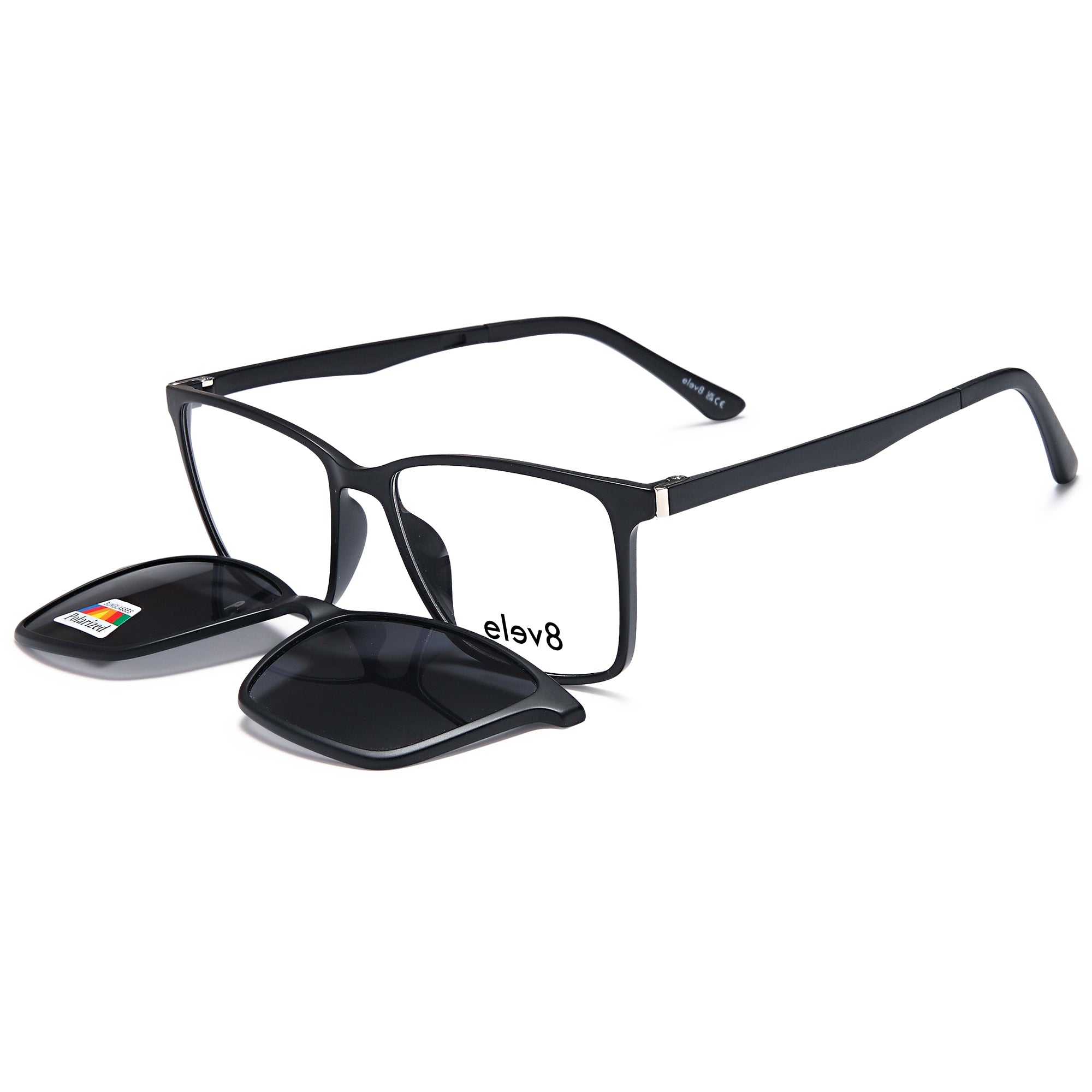 Elev8 CLIP902 Black Square Plastic Glasses – Unisex Full Rim Eyewear
