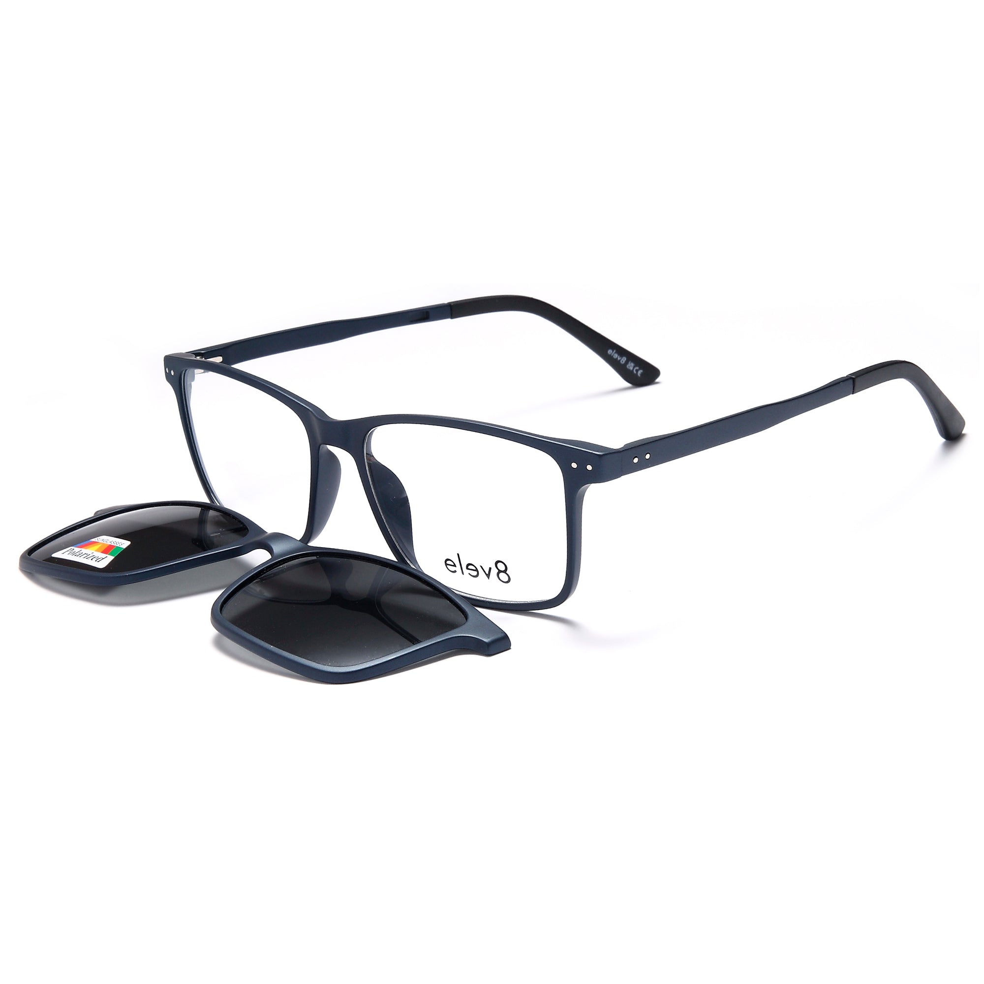 Elev8 CLIP904 Blue Square Plastic Glasses – Unisex Full Rim Eyewear