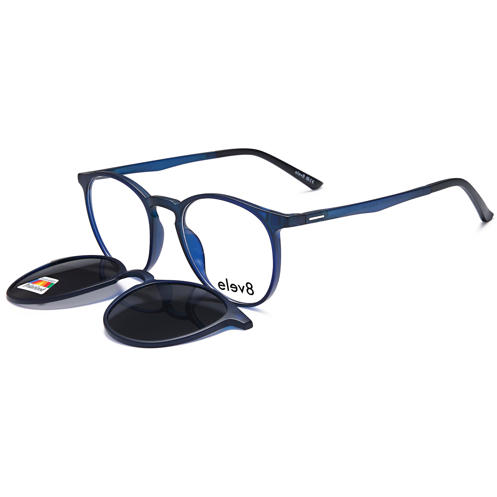 Elev8 CLIP906 Blue Round Plastic Glasses – Unisex Full Rim Eyewear