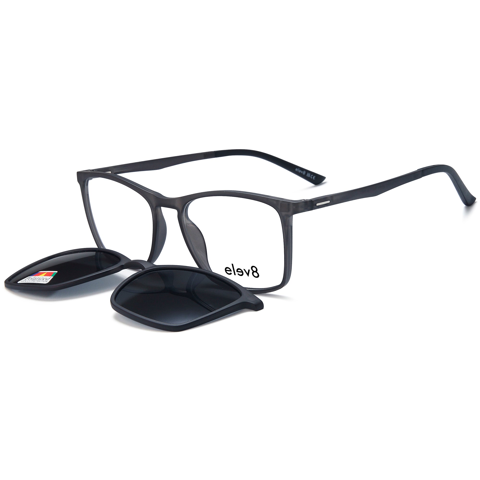 Elev8 CLIP910 Grey Square Plastic Glasses – Men Full Rim Eyewear