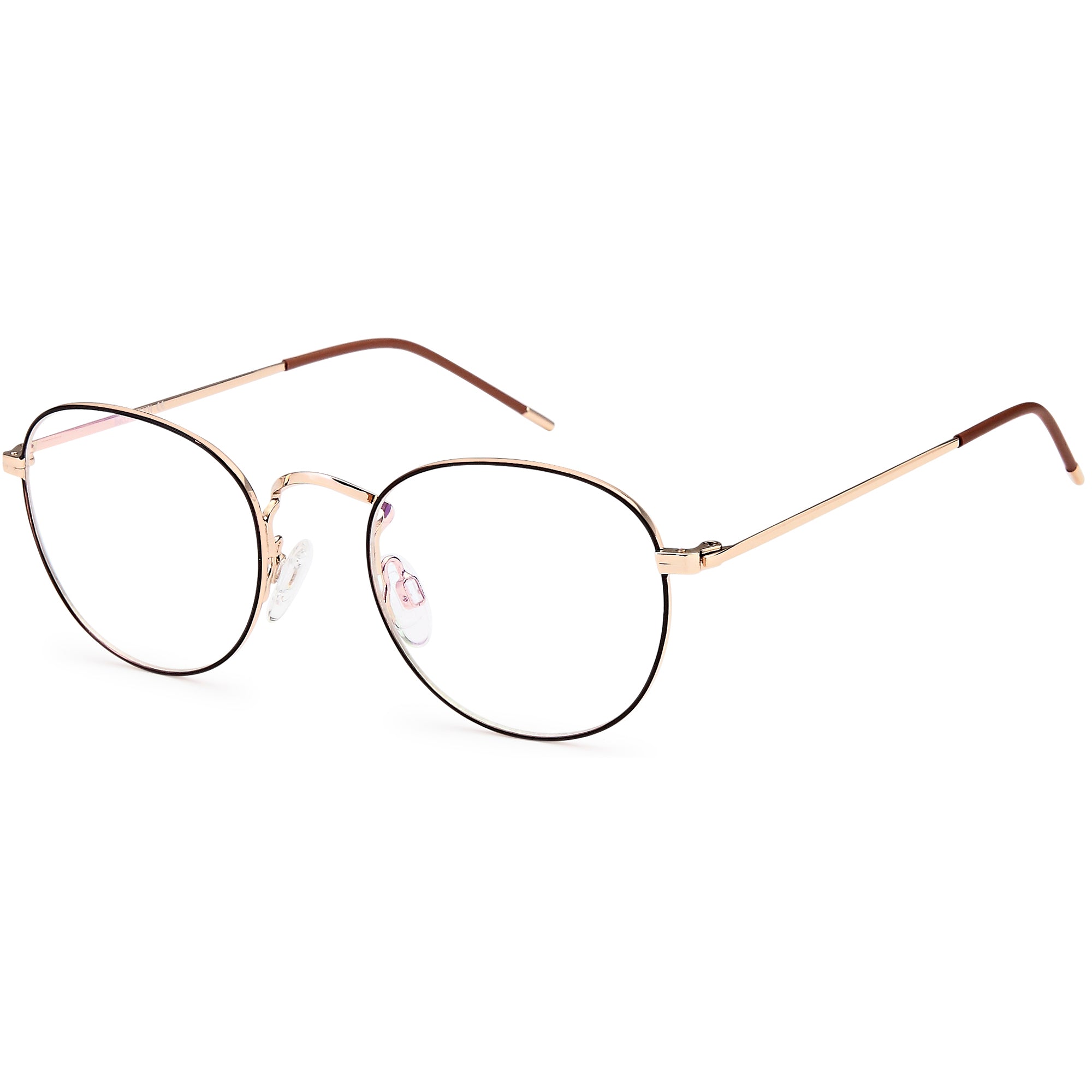 Brooklyn D191 Brown/Gold Round Metal Glasses – Unisex Full Rim Eyewear