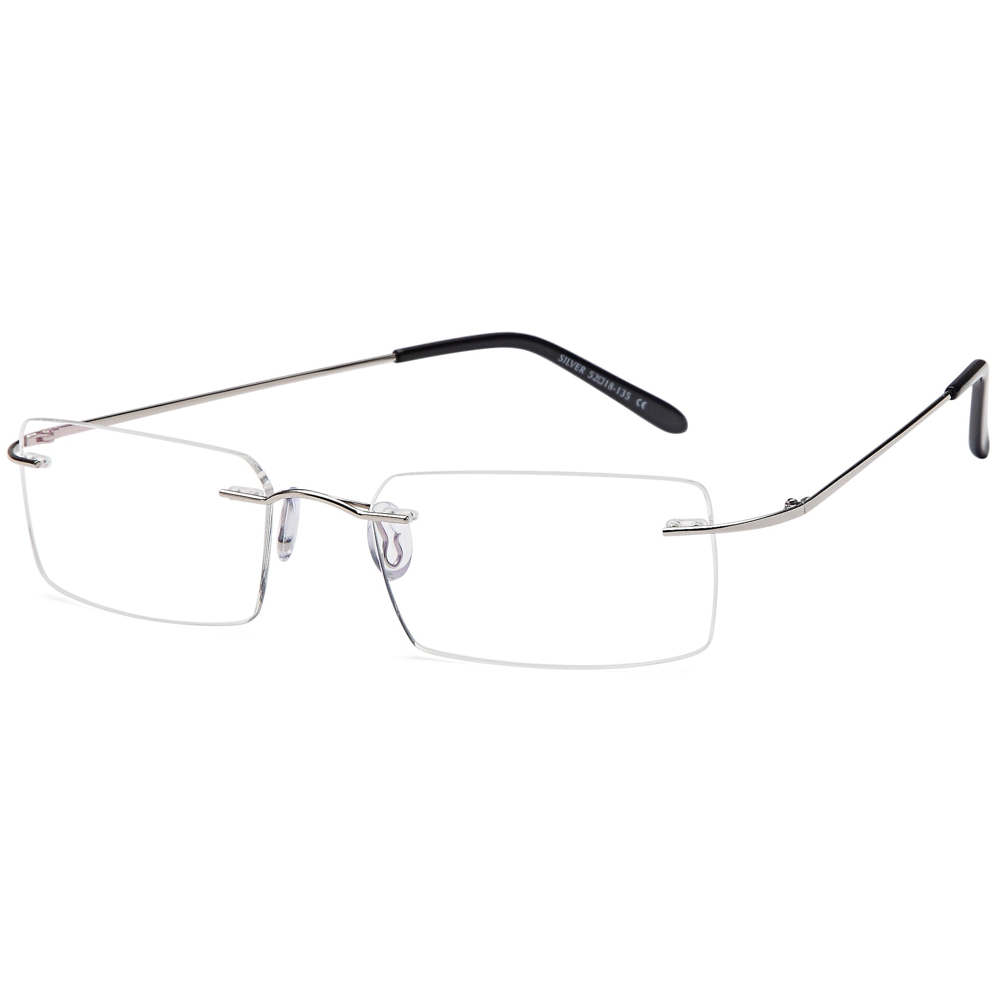 Rimless EMPORIUM7586 Silver Square Metal Glasses – Unisex Full Rim Eyewear