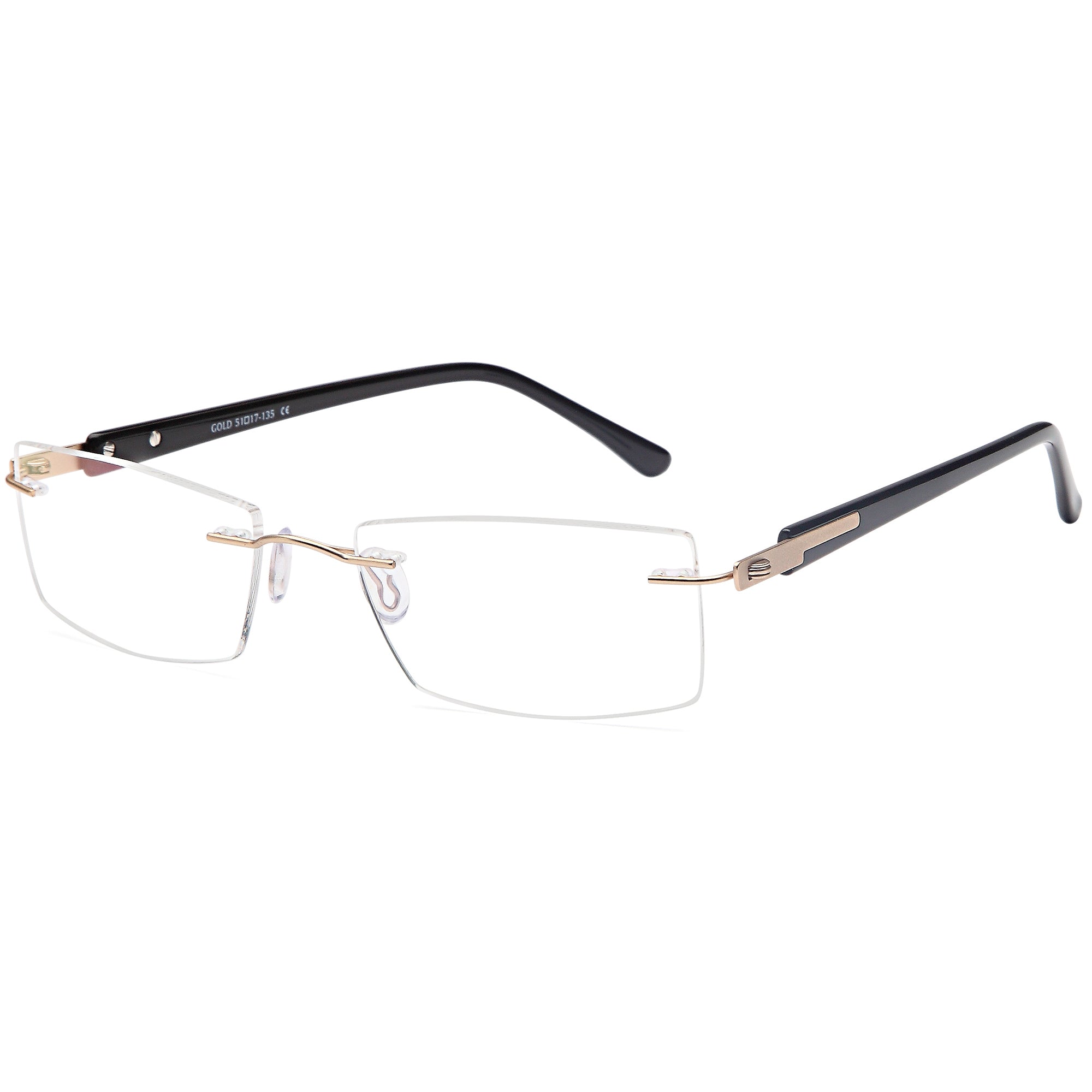 Rimless EMPORIUM7587 Gold Square Metal Glasses – Unisex Full Rim Eyewear