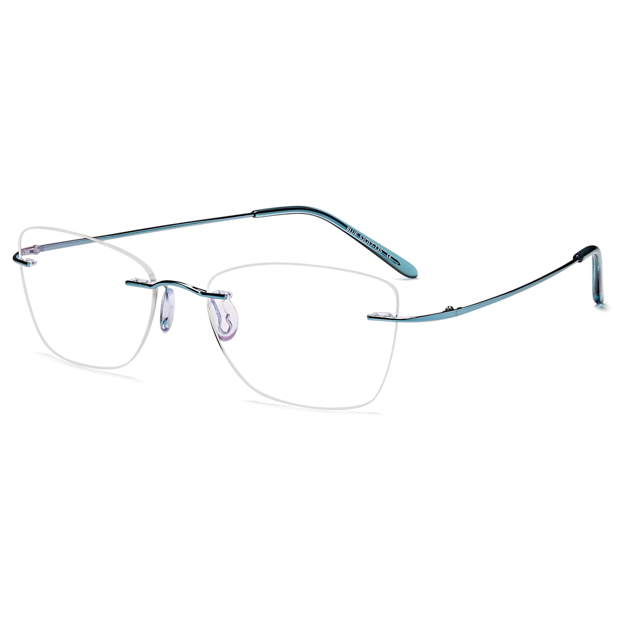 Rimless EMPORIUM7590 Blue Square Metal Glasses – Women Full Rim Eyewear