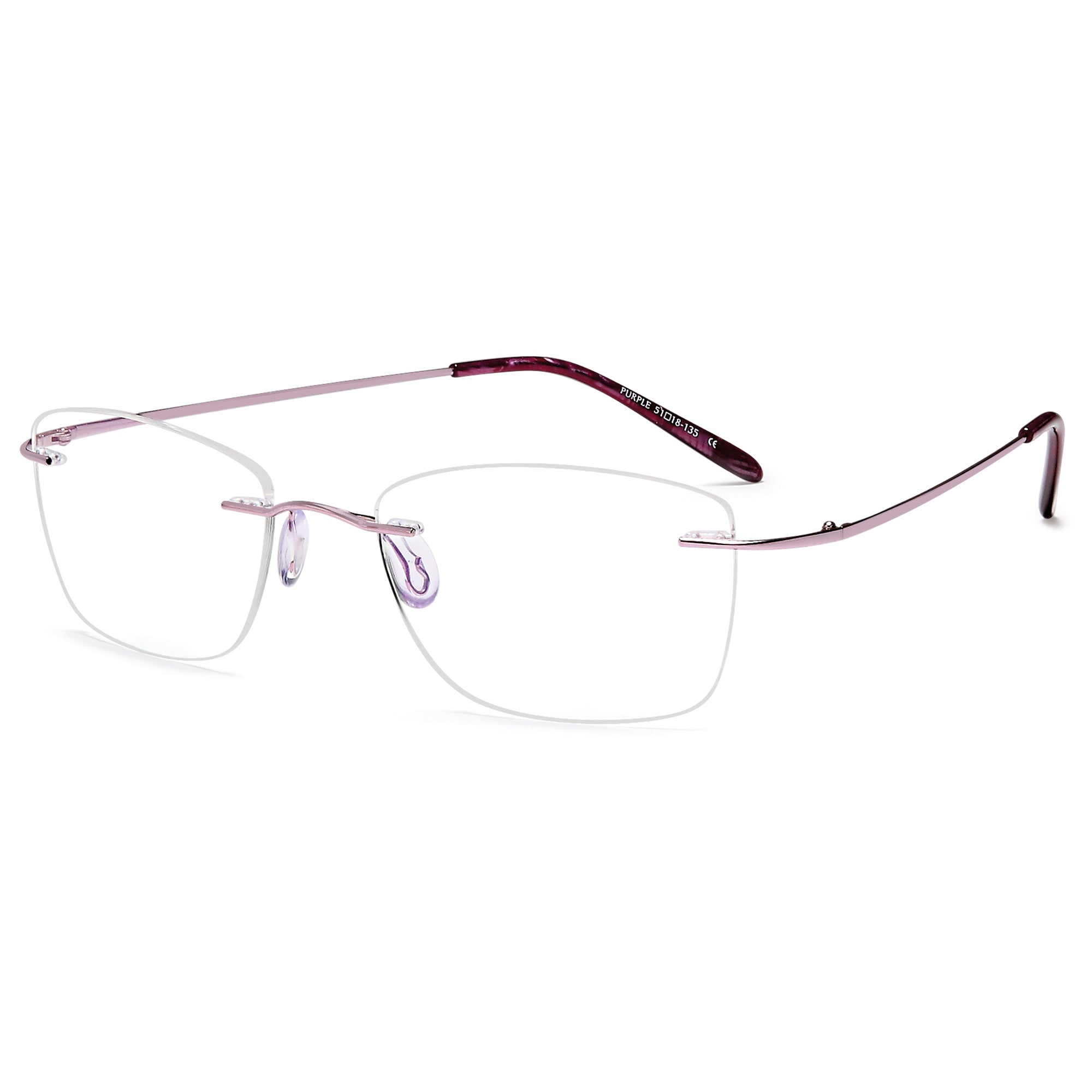 Rimless EMPORIUM7591 Purple Square Metal Glasses – Women Full Rim Eyewear